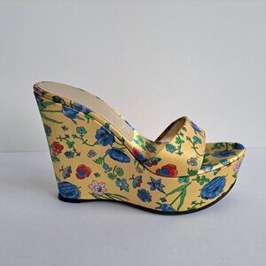 Casadei Yellow Floral Platform Sandals Size 5.5